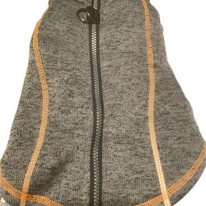 Gray Knit Zip Front dog Vest with Orange Topstitching